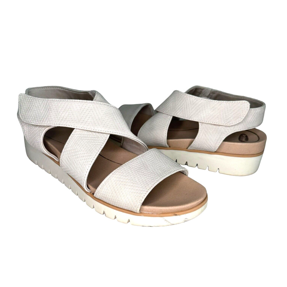 Dr. Scholls Get It Beige Cream Strappy Wedge Sandals Women's 8.5M Hook & Loop
